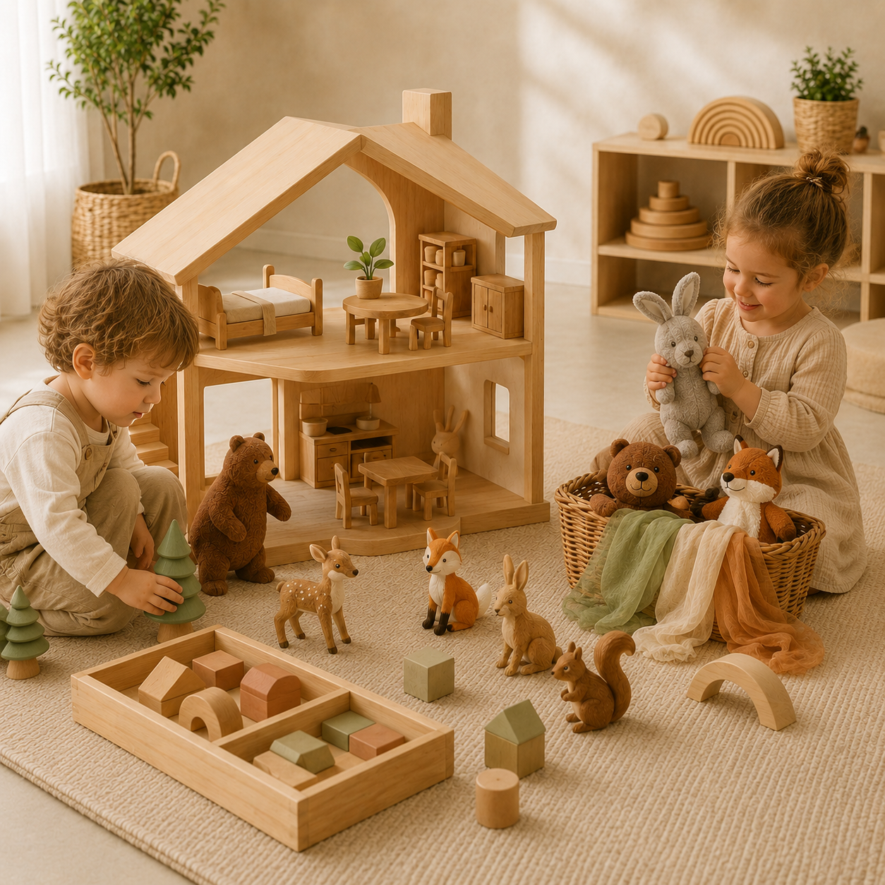 Child enjoying books, music, and imaginative Montessori play