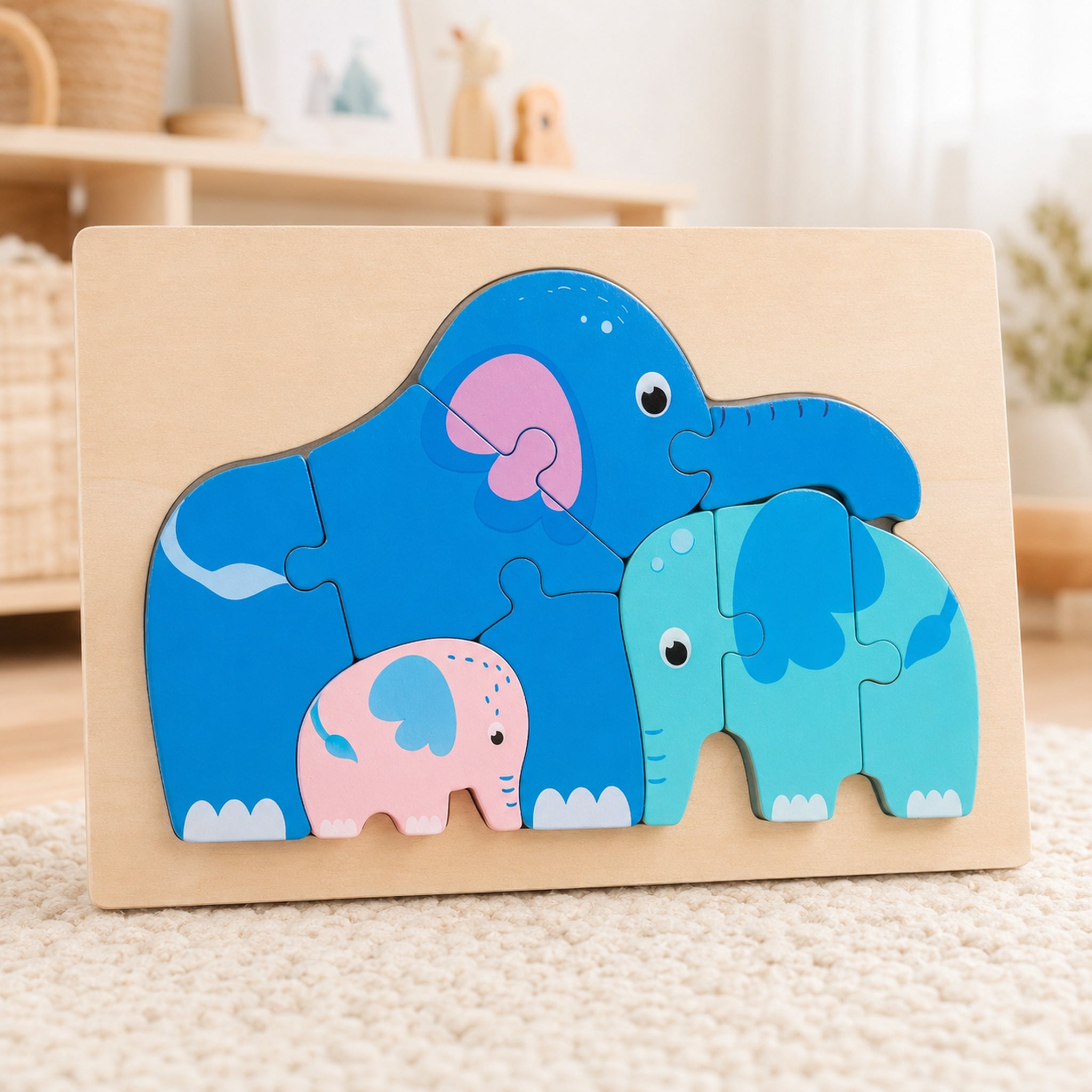 Chunky Wooden Animal Puzzle – Toddler 3D Puzzle, 8 Designs