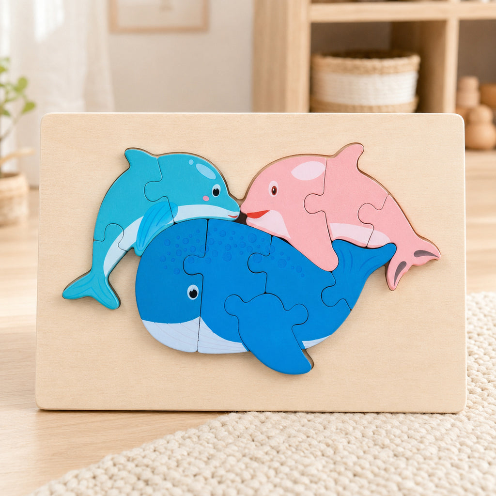 Chunky Wooden Animal Puzzle – Toddler 3D Puzzle, 8 Designs