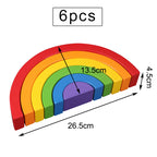 Dimension diagram of the classic rainbow stacker: 6 pieces, 26.5 cm wide, 13.5 cm tall, 4.5 cm deep