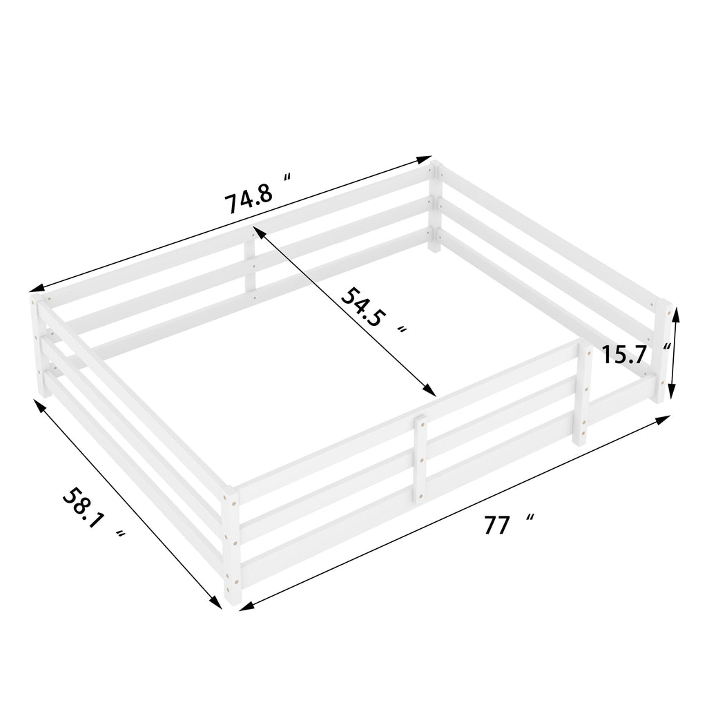 Montessori Floor Bed with Rails – Full Size White Kids Bed