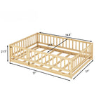 Montessori Floor Bed with Rails & Door – Full Size Oak Kids Bed