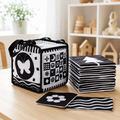 High-contrast black and white baby cards and cloth book for newborn visual development
