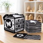 High-contrast black and white baby cards and cloth book for newborn visual development