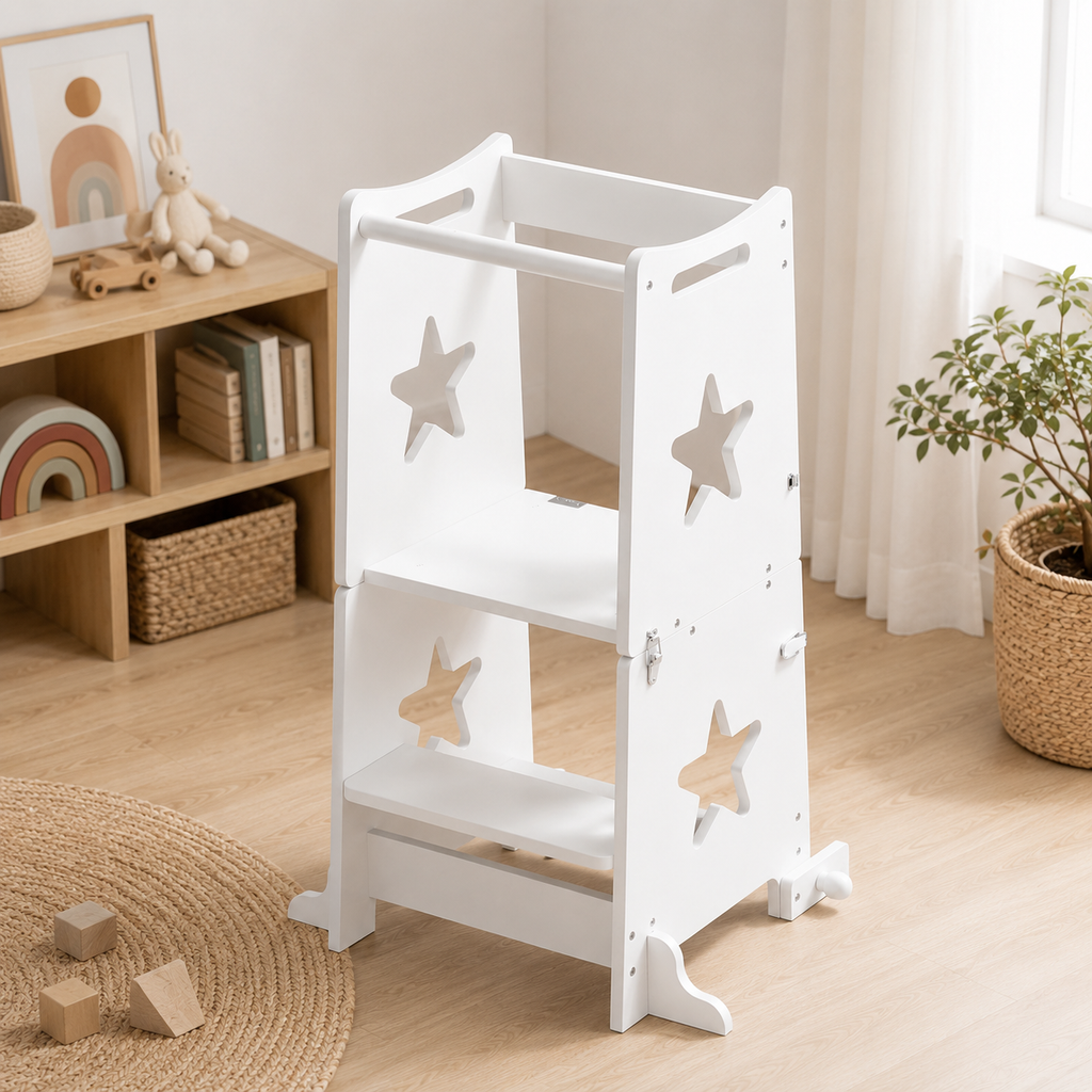 2-in-1 Toddler Tower with Safety Rail – Convertible Kitchen Step Stool