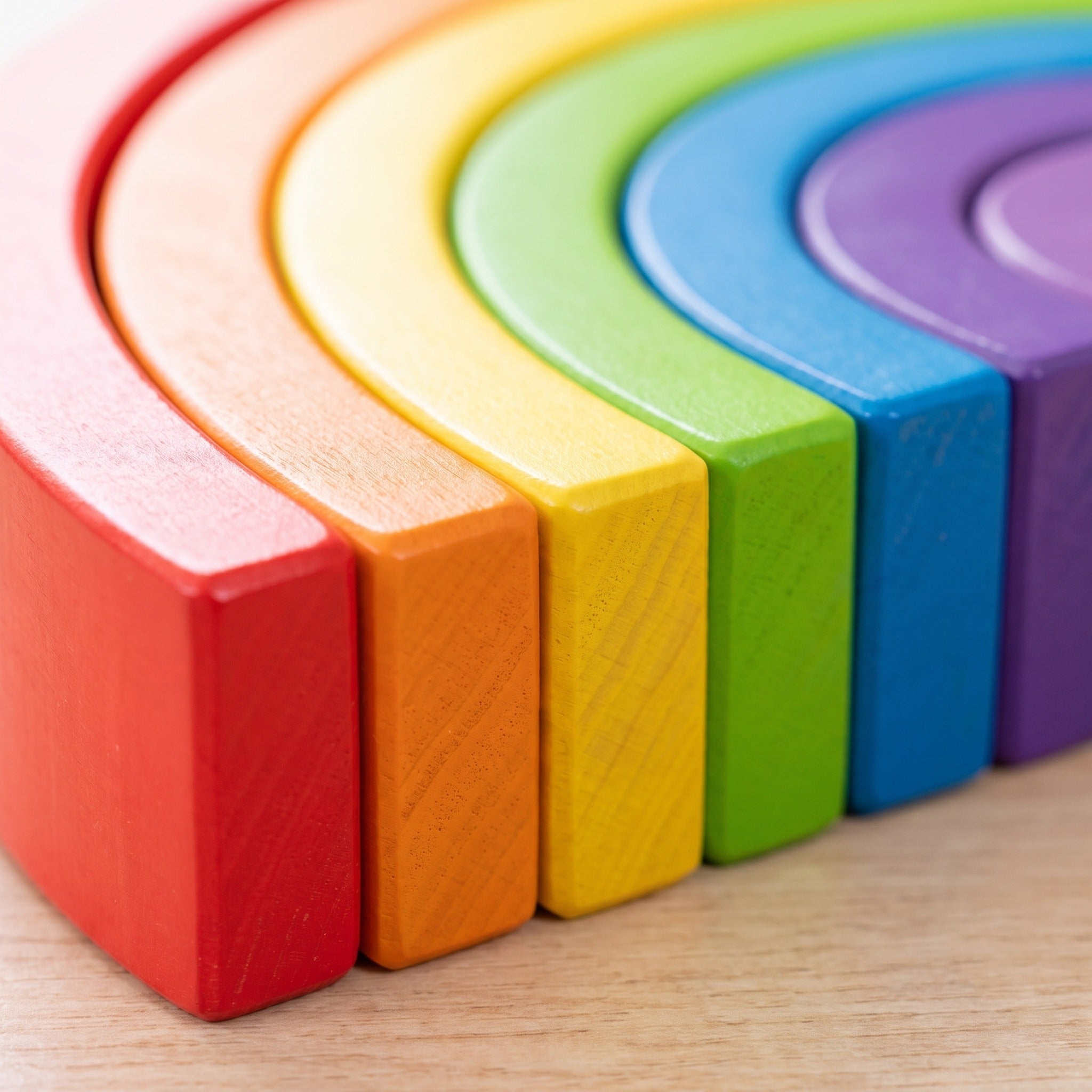 Macro of the stepped ends of the six nested wooden rainbow arches
