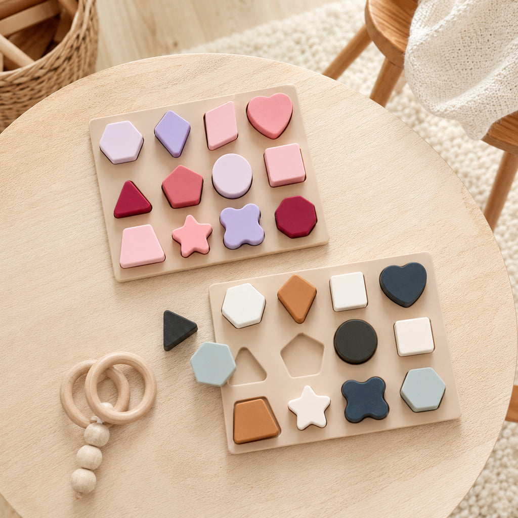 Soft Silicone Shape Stacker – Baby Geometric Sorting Puzzle, elevated lifestyle view