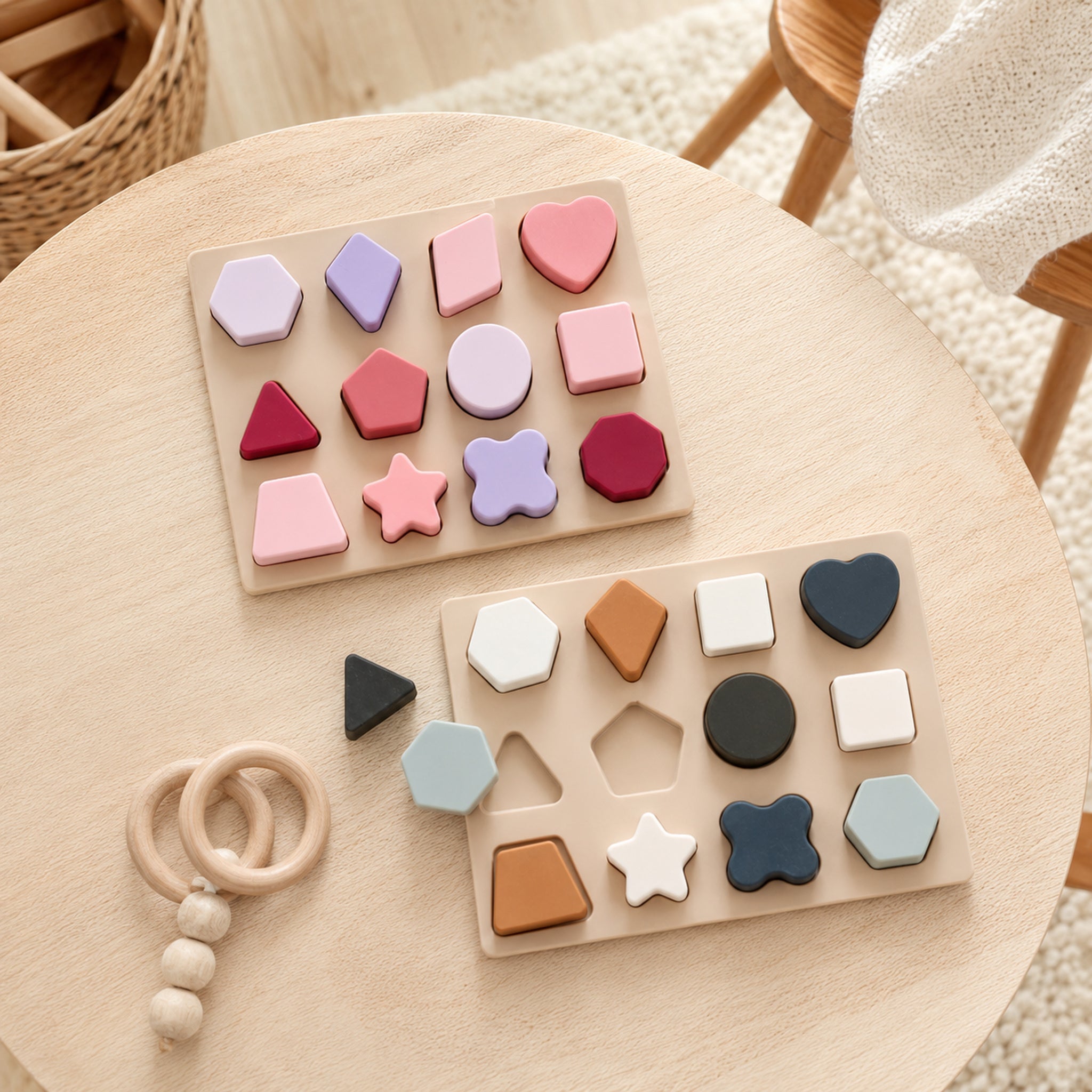 Soft Silicone Shape Stacker – Baby Geometric Sorting Puzzle, elevated lifestyle view