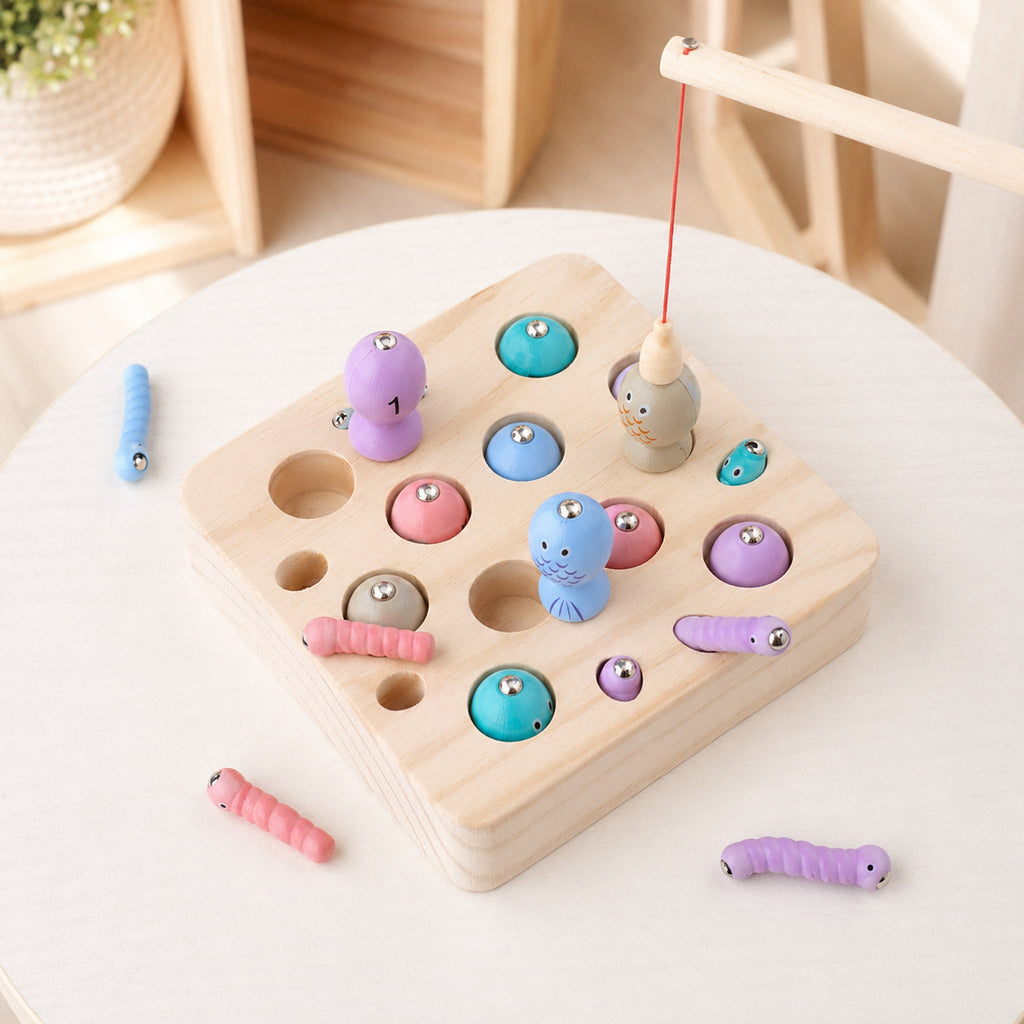 2-in-1 Magnetic Fishing & Bug Catching Game – Wooden Focus Toy, elevated lifestyle view