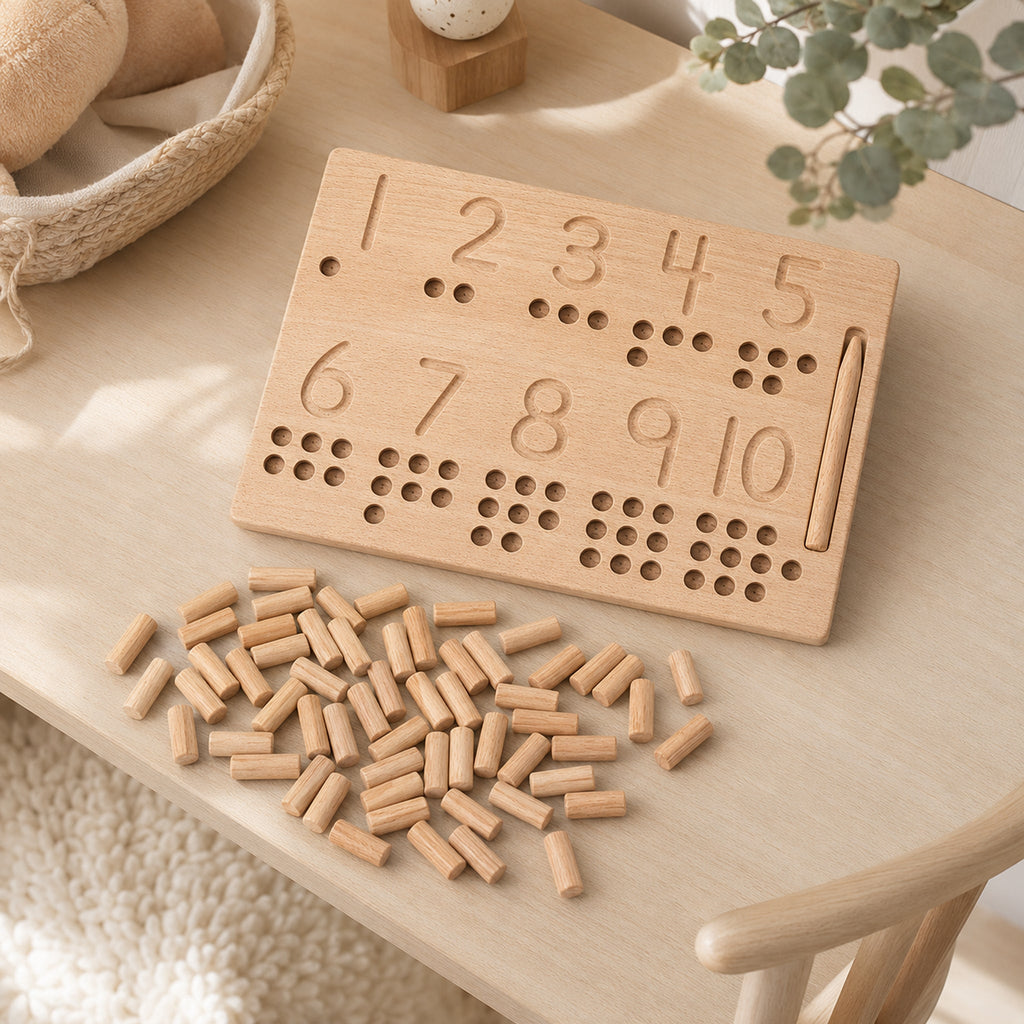 Montessori Number Tracing Board – Wooden Counting & Pre-Writing Set, elevated lifestyle view