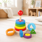 Double Rainbow Ring Stacker – Wooden Peg Stacking Towers