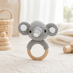 Crochet Animal Baby Rattle – Wooden Ring Teether & Newborn Sensory Toy