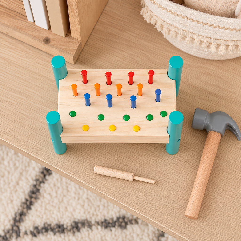 Wooden Rivet Peg Board – Montessori Hand-Eye Coordination Toy, elevated lifestyle view