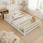 Montessori Floor Bed with Rails – Full Size White Toddler Bed Frame, elevated lifestyle view
