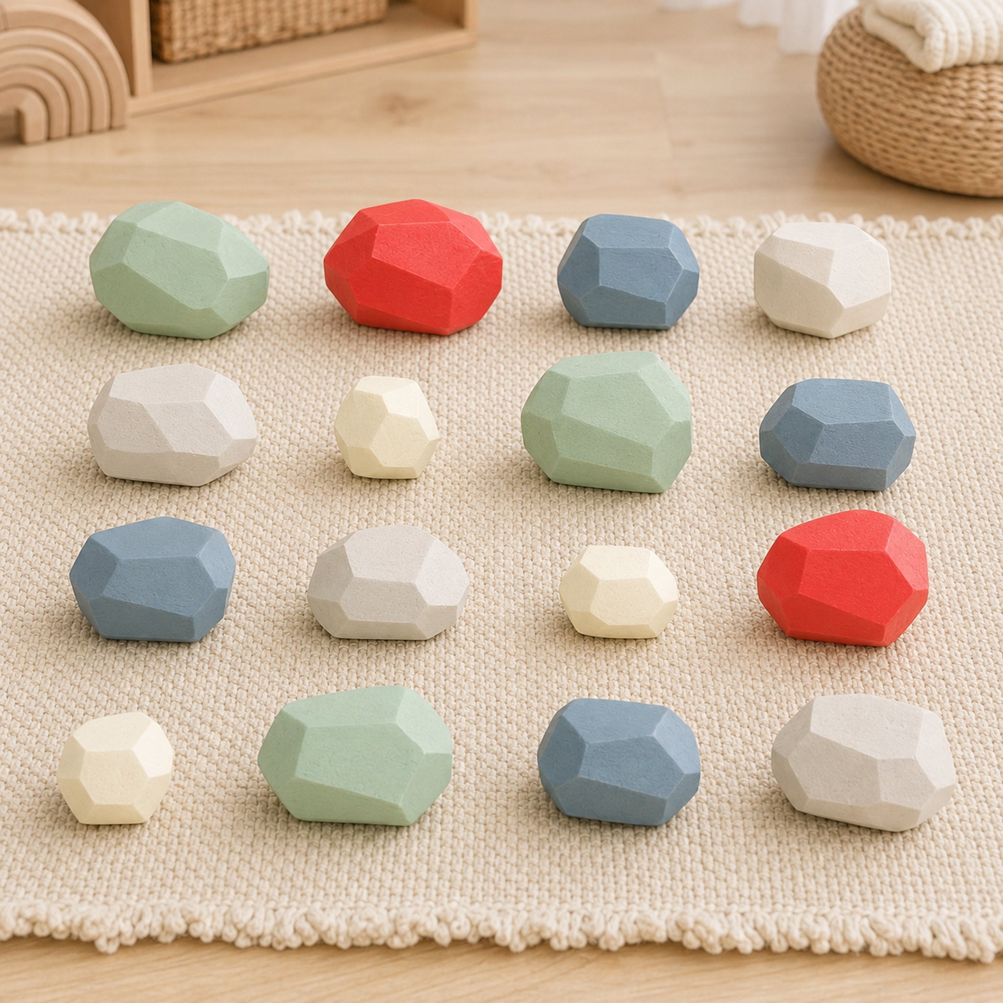 Wooden Balancing Stones – Rainbow Stacking Rocks, 10–36 pcs