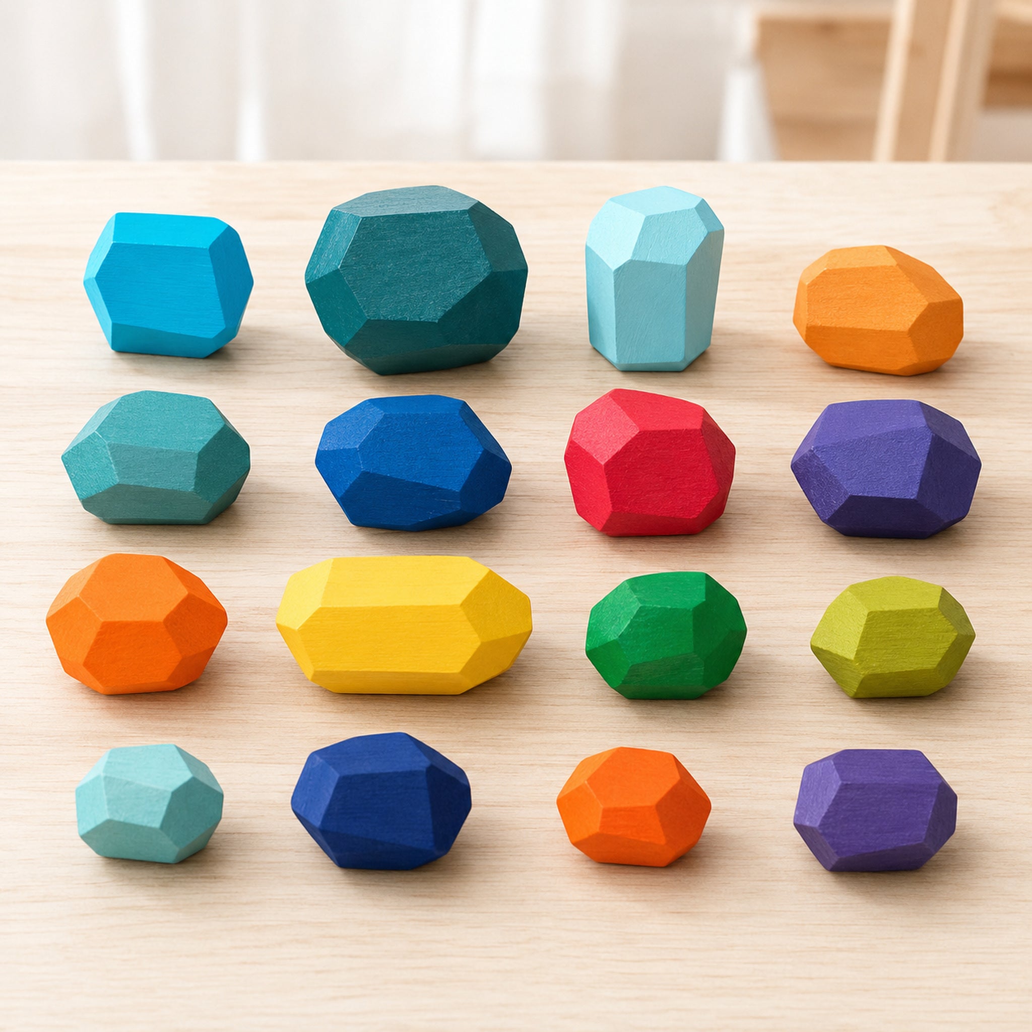 Wooden Balancing Stones – Rainbow Stacking Rocks, 10–36 pcs